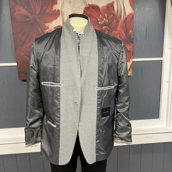 Tommy Hilfiger Hopsack Blazer Mens 46S Short Slim Fit Wool Blend Stretch Gray - Picture 11 of 11
